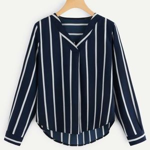 Curved Hem Striped Blouse